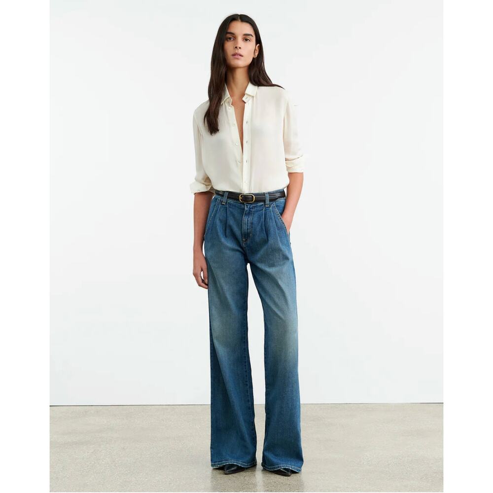 Nili Lotan Blue High-Waist Wide-Leg Jeans